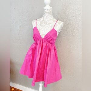 Olivaceous Hot Pink Spaghetti Strap Babydoll Dress | Size S
